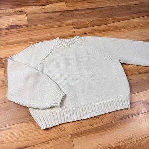 GAP Cotton-Blend Cream Women's Crew Neck Sweater